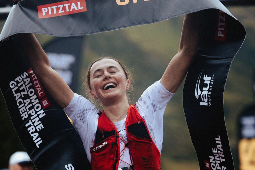 Glory for Timothy Kibett And Naomi Lang amid the majestic peaks of the Salomon Pitz Alpine Glacier Trail